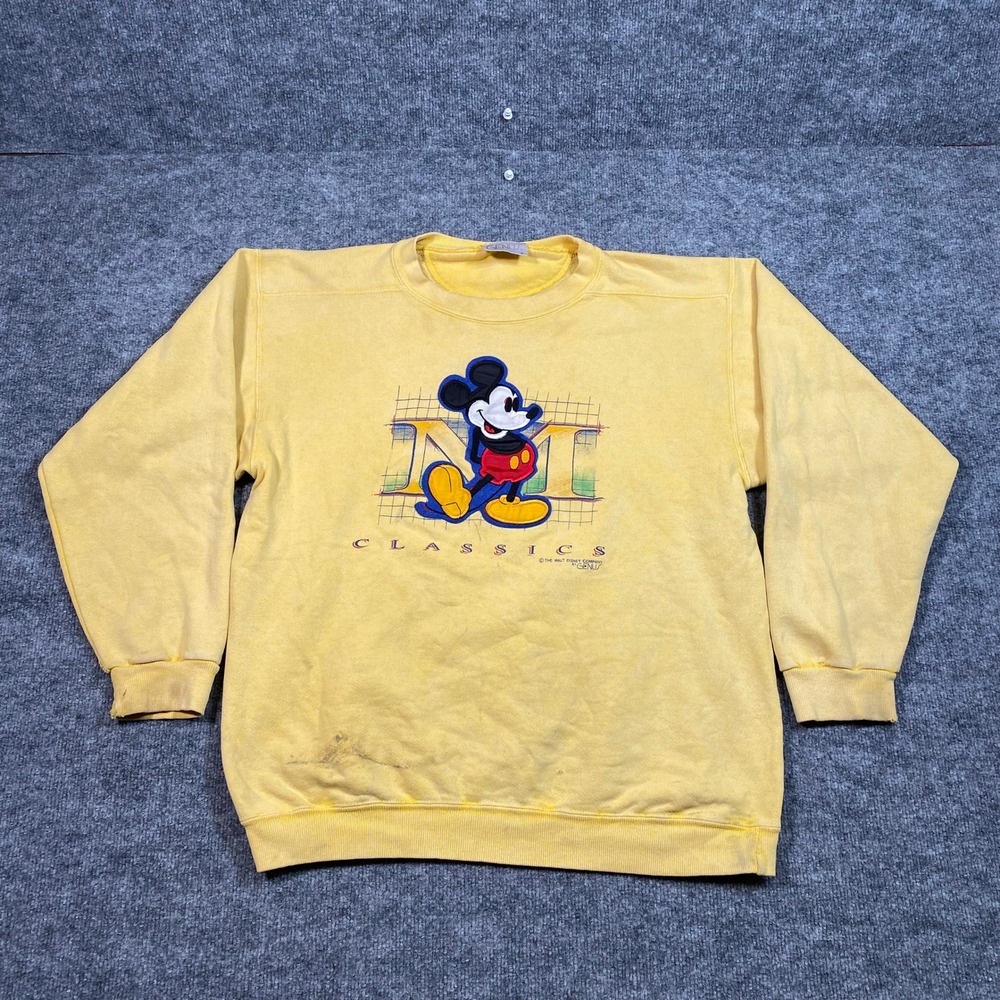Vintage Disney Mickey Mouse Genus Sweatshirt Yellow Made in USA Mens Medium